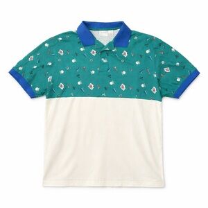 Windridge Vintage Golf Print Color Block Polo Teal White Royal Blue Men’s L
